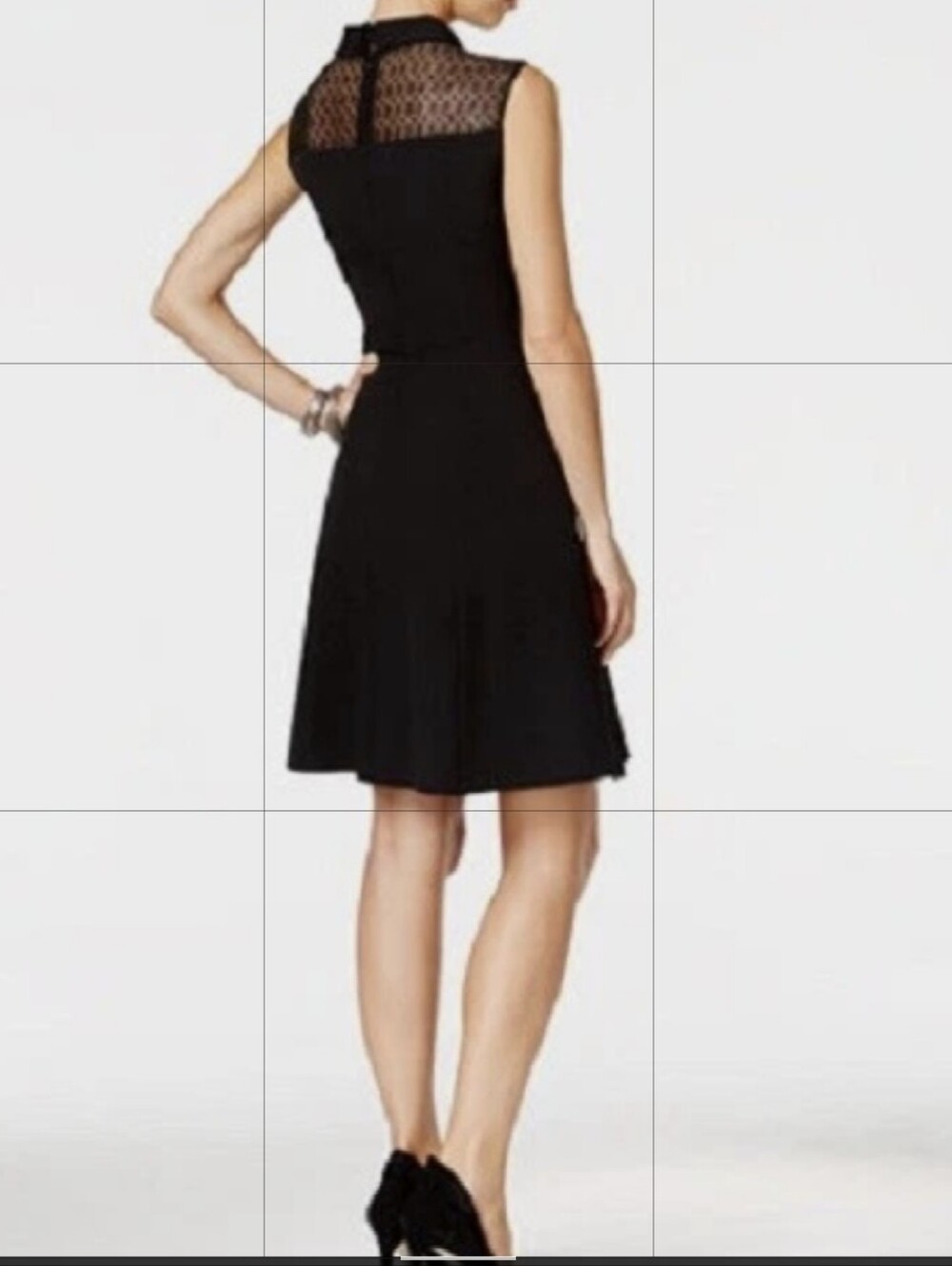 Anne Klein Black Sleeveless Lace Yoke Fit-and-Flare Mini Dress - Picture 8 of 8